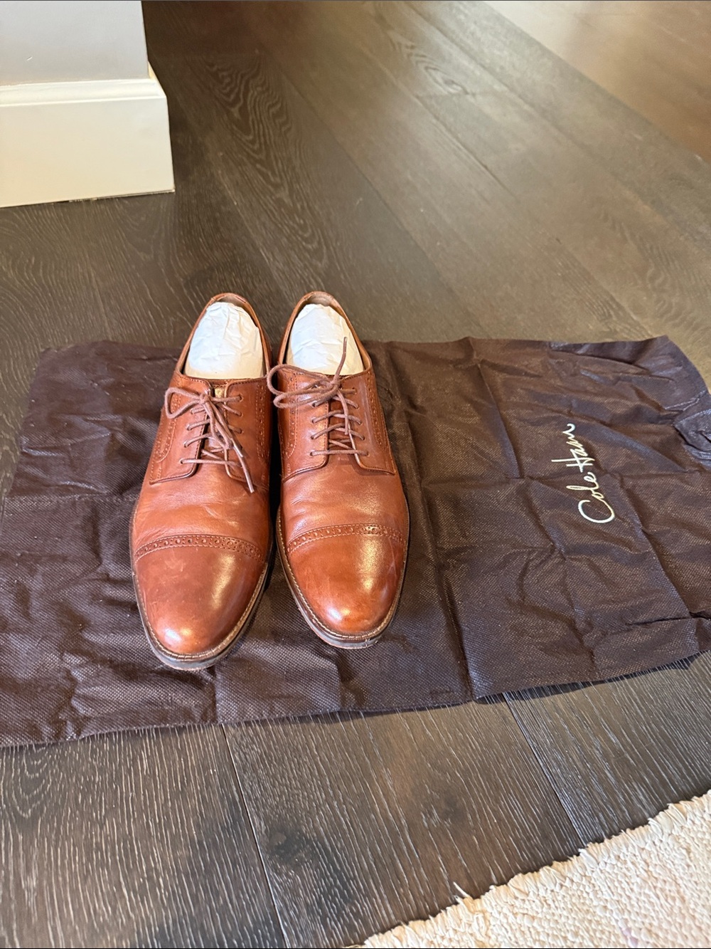 Cole Haan Men's Cognac Brown Leather Cap-Toe Oxfords